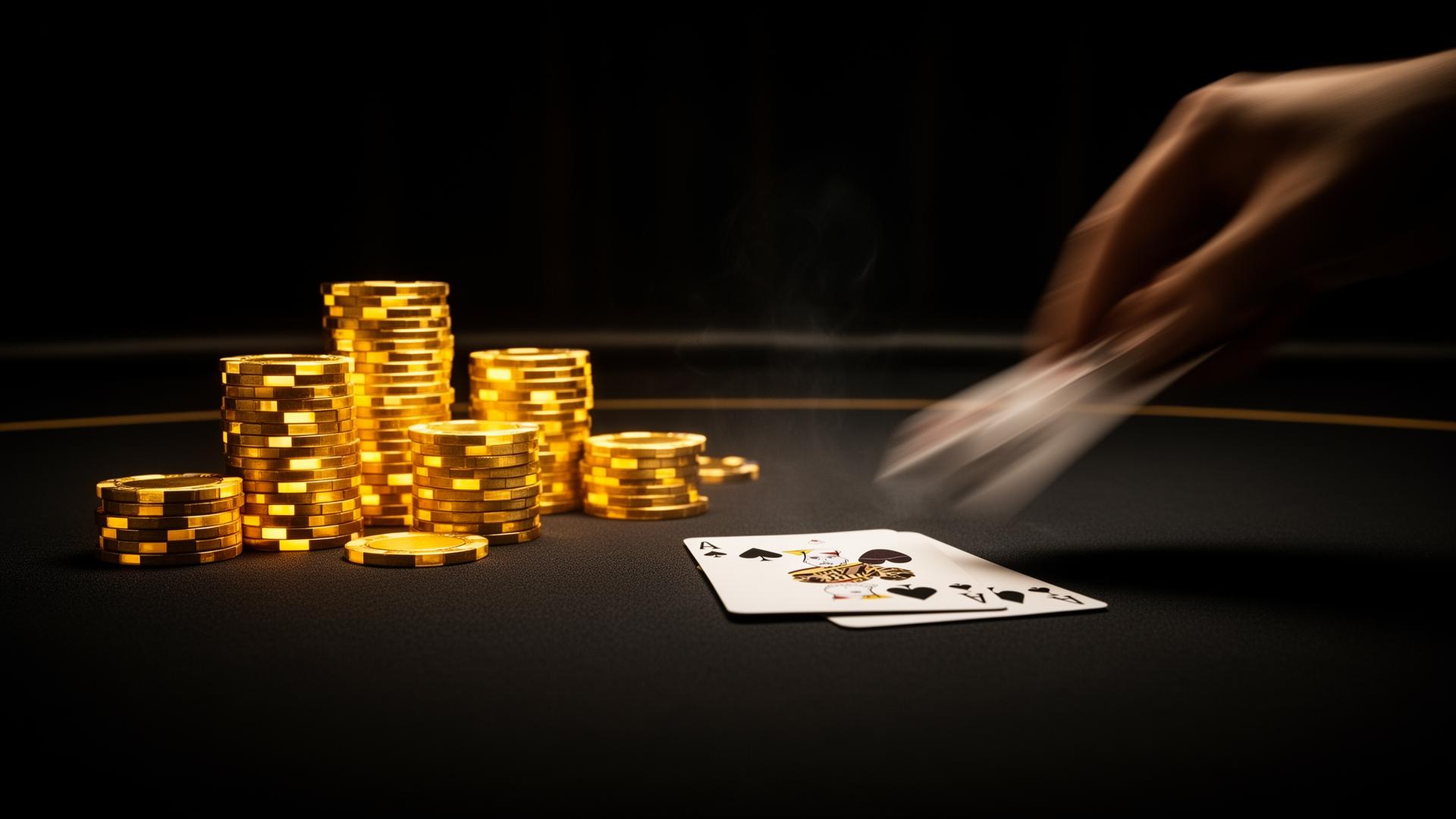 Pokerio stalas su auksinėmis žetonomis